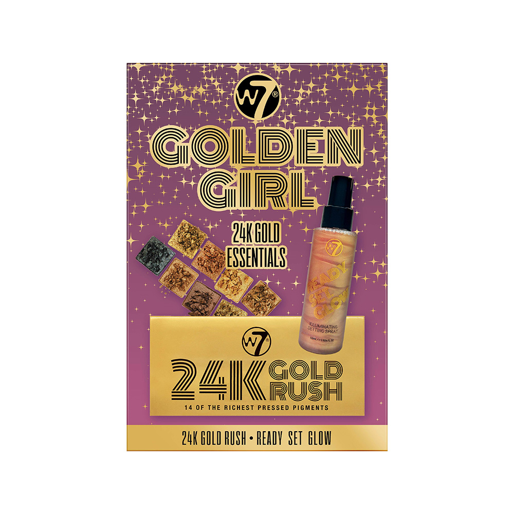 W7 Golden Girl 24k Gold Essentials Set - ΣΠΡΕΪ ΜΕ ΛΑΜΨΗ, 24K Gold Rush παλέτα