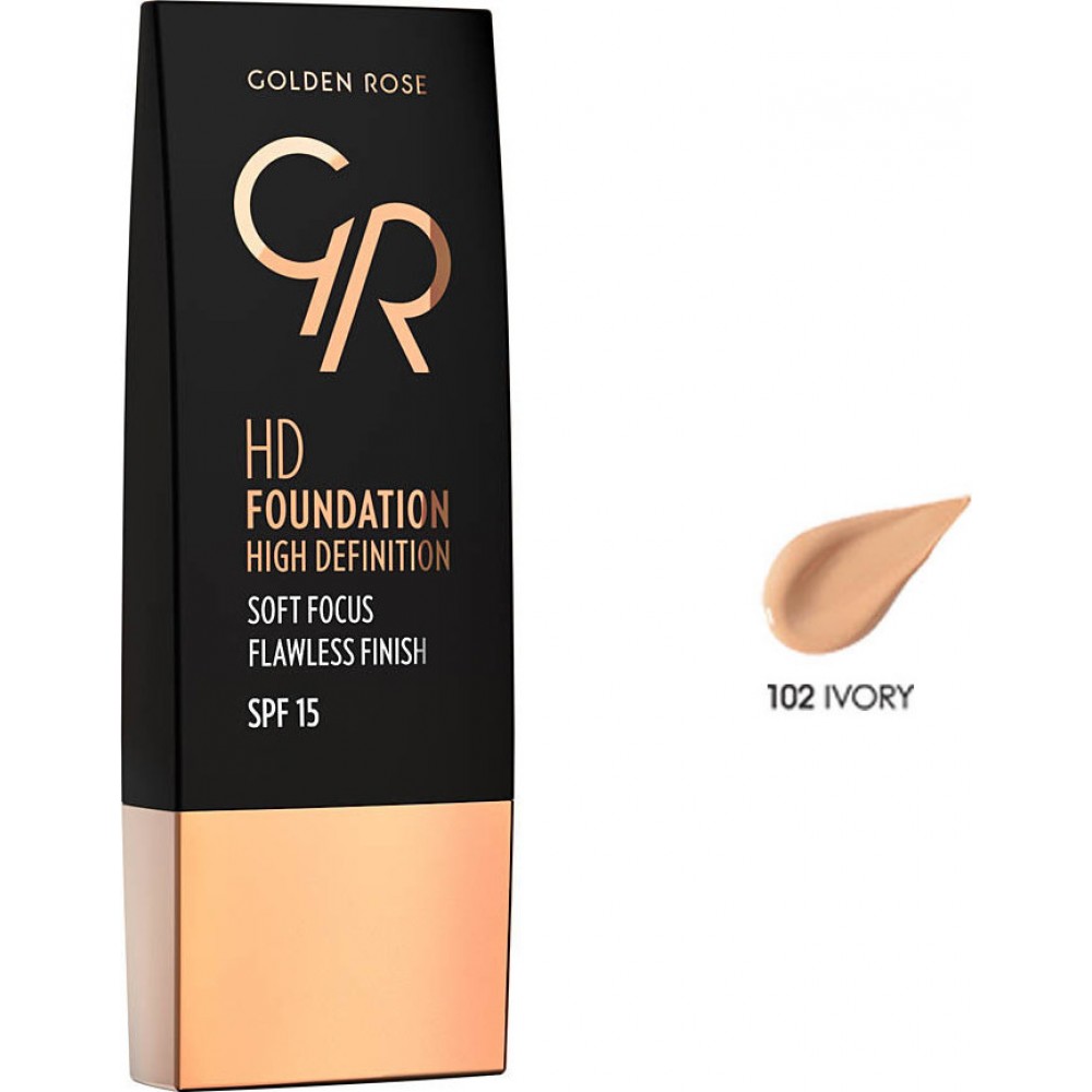 Golden Rose HD Foundation Flawless Finish Spf15 102 Ivory (30ml)