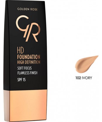 Golden Rose HD Foundation Flawless Finish Spf15 102 Ivory (30ml)