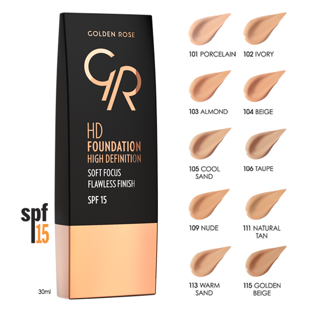 Golden Rose HD Foundation Flawless Finish Spf15 109 Nude (30ml)