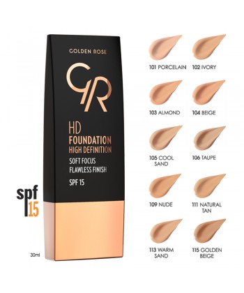 Golden Rose HD Foundation Flawless Finish Spf15 101 Porcelain (30ml) Golden Rose HD Foundation Flawless Finish Spf15 101 Porcelain (30ml)