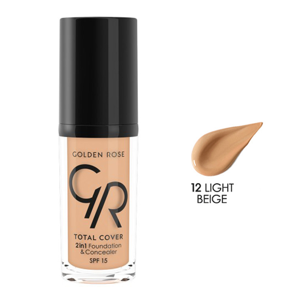 Golden Rose Total Cover 2 in 1 Foundatios SPF15 No:12 Light Beige (30ml) Golden Rose Total Cover 2 in 1 Foundatios SPF15 No:12 Light Beige (30ml)