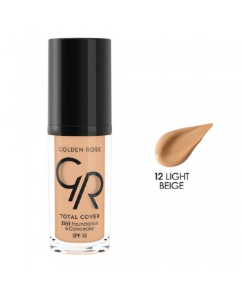 Golden Rose Total Cover 2 in 1 Foundatios SPF15 No:12 Light Beige (30ml)