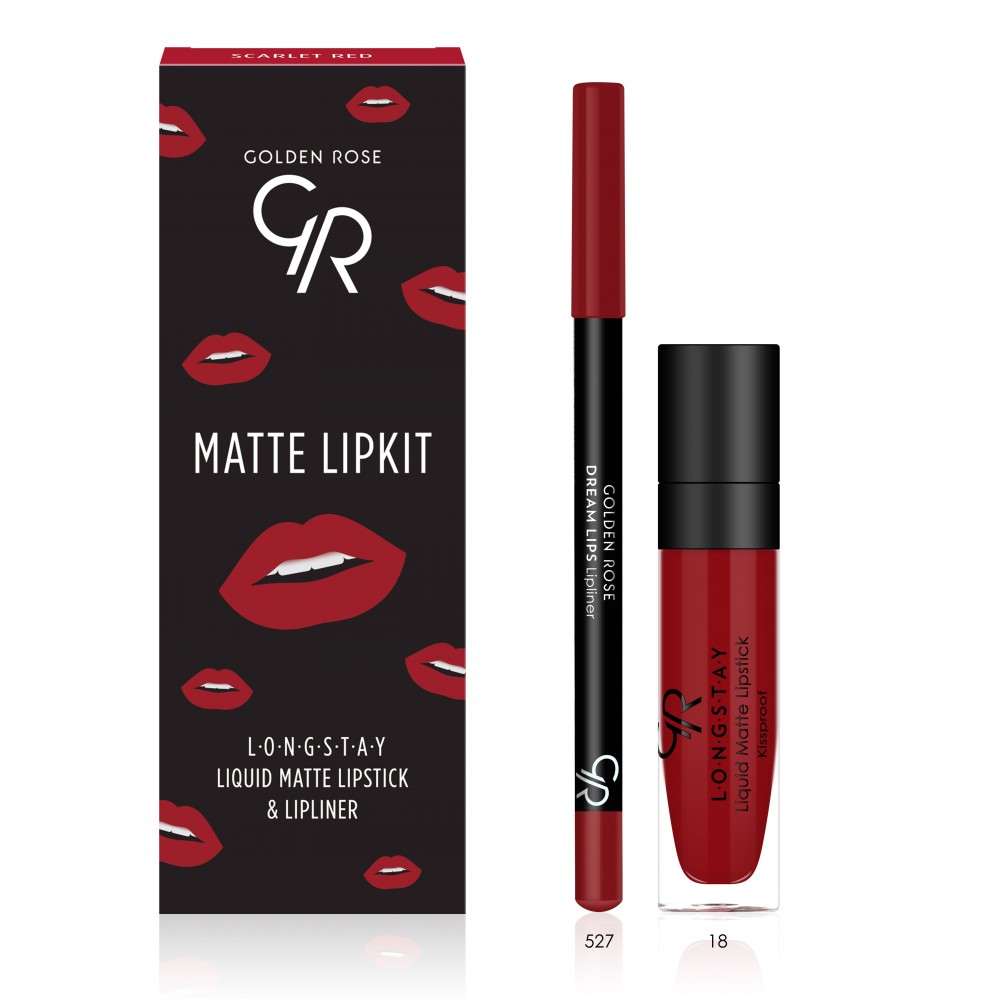 Golden Rose Matte LipKit Scarlet Red - Σετ Υγρό Κραγιόν (5,5ml) και Μολύβι Χειλιών (1,6gr)