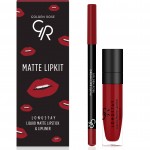 Golden Rose Matte LipKit Scarlet Red - Σετ Υγρό Κραγιόν (5,5ml) και Μολύβι Χειλιών (1,6gr)