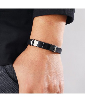 Βραχιόλι με μαύρη Σιλικόνη και Ατσάλι (21cm)