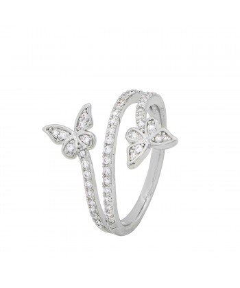 Δαχτυλίδι με Πεταλούδες από ατσάλι σε Ασημί Χρώμα και πέτρες Ζιργκόν Δαχτυλίδι με Πεταλούδες από ατσάλι σε Ασημί Χρώμα και πέτρες Ζιργκόν