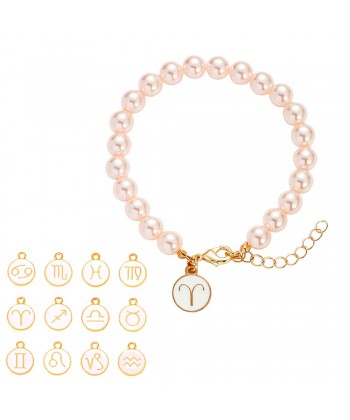 Γυναικείο Βραχιόλι από Ατσάλι με Ρόζ πέρλες και Ζώδιο "Ζυγός" σε Χρυσό Χρώμα Γυναικείο Βραχιόλι από Ατσάλι με Ρόζ πέρλες και Ζώδιο "Ζυγός" σε Χρυσό Χρώμα
