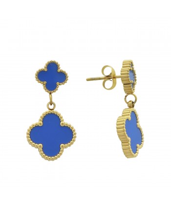 Γυναικεία Σκουλαρίκια "Clovers" από Επιχρυσωμένο Ατσάλι σε Μπλε Χρώμα