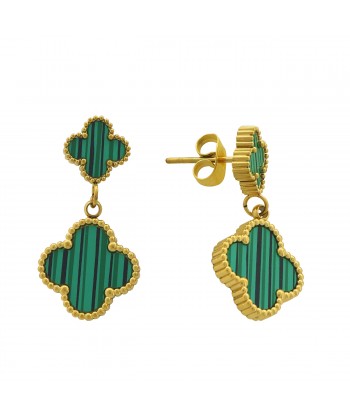 Γυναικεία Σκουλαρίκια "Clovers" από Επιχρυσωμένο Ατσάλι σε Πράσινο Χρώμα