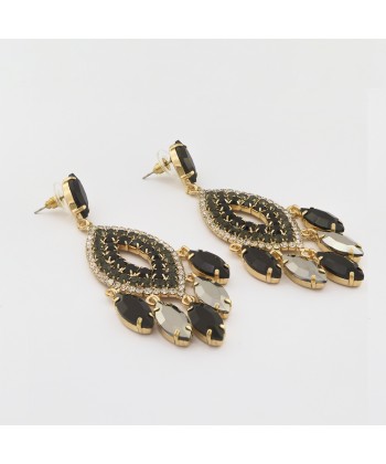 Γυναικεία Σκουλαρίκια από Ατσάλι σε Χρυσό Χρώμα με Μαύρες Πέτρες.