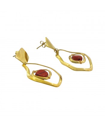 Γυναικεία Σκουλαρίκια Καρφωτά από Ατσάλι σε Χρυσό Χρώμα με Ημιπολύτιμους Λίθους 