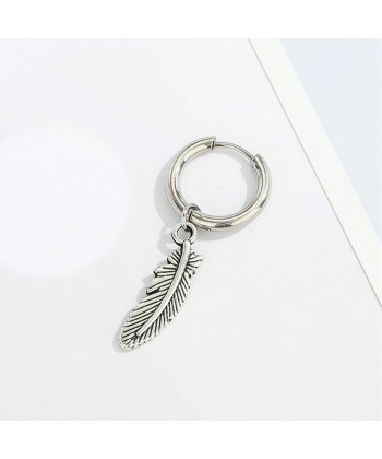 Σκουλαρίκι "Κρίκος" απο Ατσάλι σε Ασημί χρώμα με κρεμαστό Φτερό