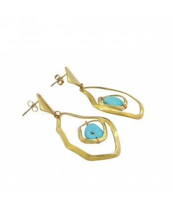 Γυναικεία Σκουλαρίκια Καρφωτά από Ατσάλι σε Χρυσό Χρώμα με Πέτρα Τυρκουάζ 
