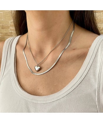 Γυναικείο Διπλό Κολιέ από Ατσάλι σε Ασημί χρώμα  Γυναικείο Διπλό Κολιέ από Ατσάλι σε Ασημί χρώμα