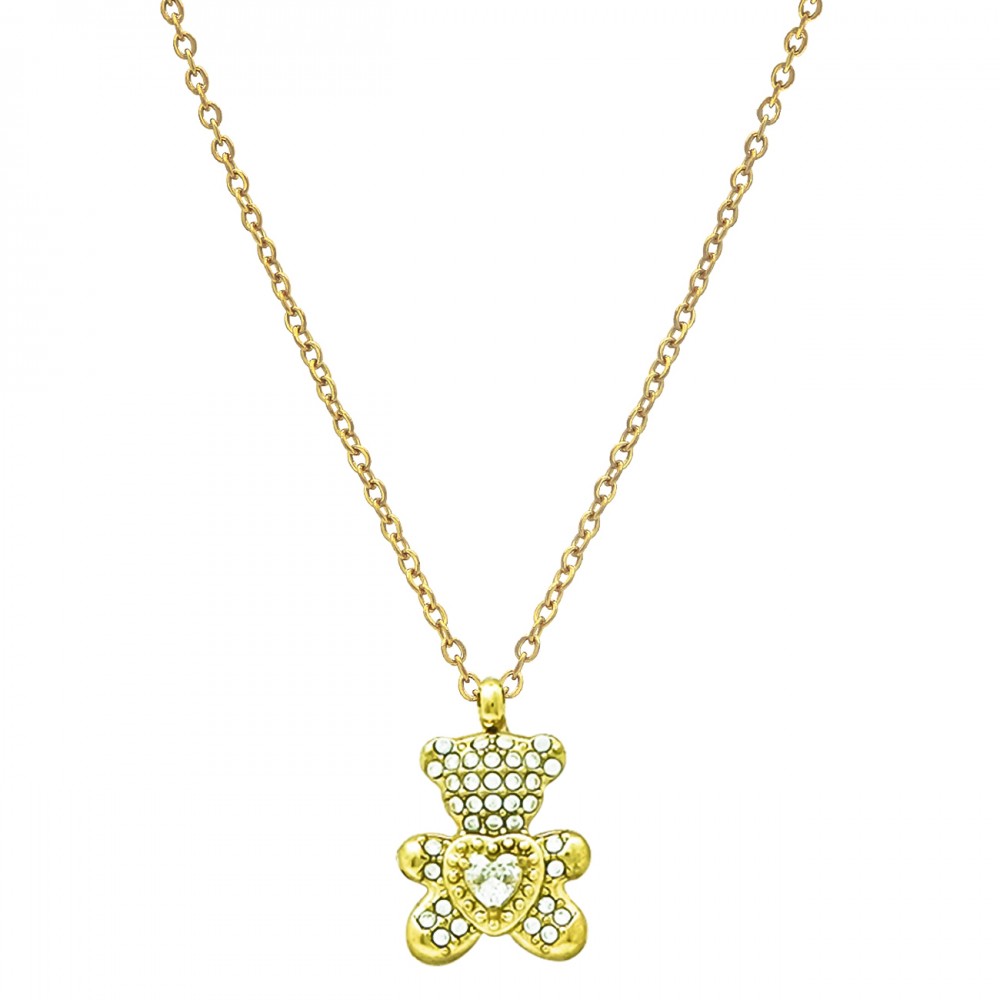 Γυναικείο Κολιέ από Ατσάλι σε Χρυσό χρώμα με ζιργκόν πέτρες 