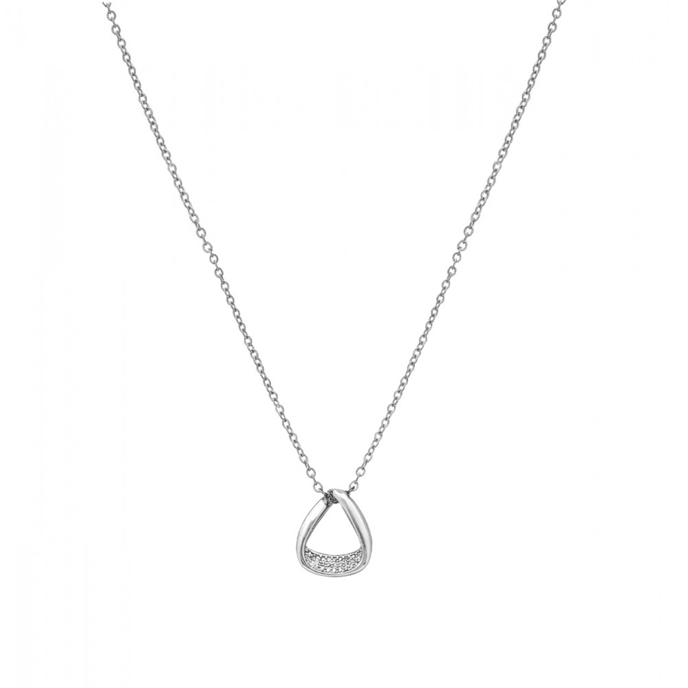 Γυναικείο Κολιέ από Ατσάλι σε Ασημί χρώμα με ζιργκόν πέτρες Γυναικείο Κολιέ από Ατσάλι σε Ασημί χρώμα με ζιργκόν πέτρες