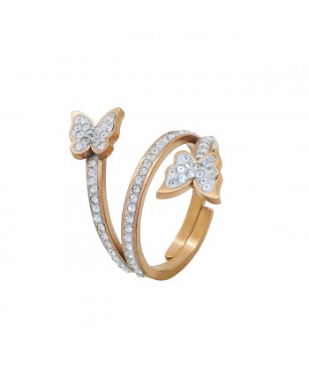 Δαχτυλίδι με Πεταλούδες από ατσάλι σε Χρυσό Χρώμα και πέτρες Ζιργκόν Δαχτυλίδι με Πεταλούδες από ατσάλι σε Χρυσό Χρώμα και πέτρες Ζιργκόν