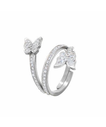 Δαχτυλίδι με Πεταλούδες από ατσάλι σε Ασημί Χρώμα και πέτρες Ζιργκόν Δαχτυλίδι με Πεταλούδες από ατσάλι σε Ασημί Χρώμα και πέτρες Ζιργκόν