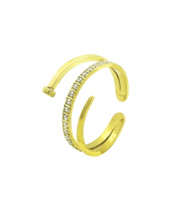 Δαχτυλίδι από Ατσάλι Επιχρυσωμένο με πέτρες Ζιργκόν Νο:18