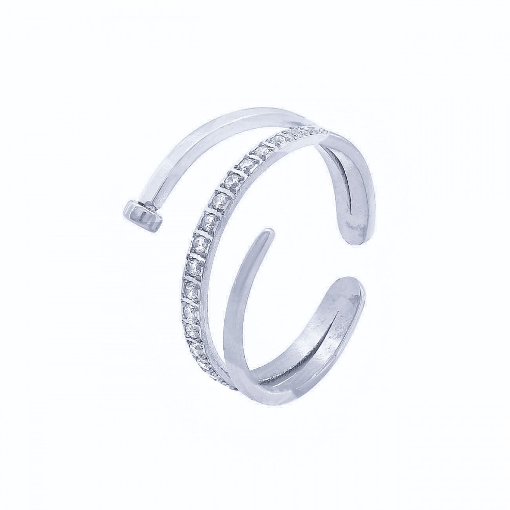 Δαχτυλίδι από Ατσάλι σε Ασημί χρώμα με πέτρες Ζιργκόν Νο:18