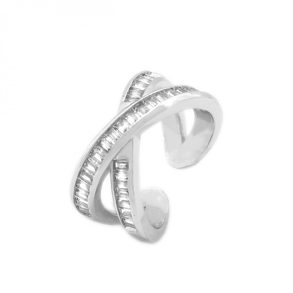 Δαχτυλίδι από ατσάλι σε Ασημί Χρώμα με Πέτρες Ζιργκόν Νο:17