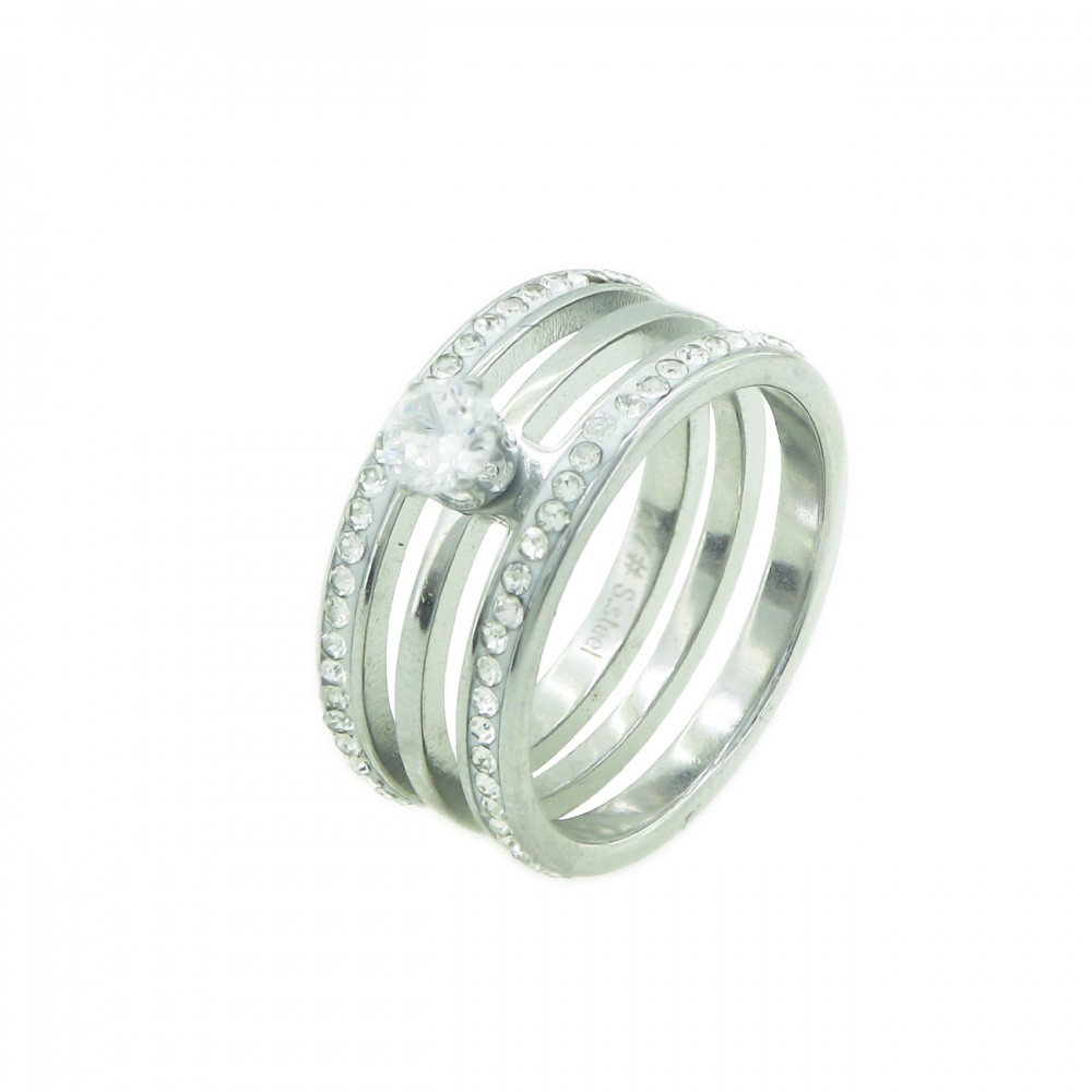 Δαχτυλίδι απο Ατσάλι  με Πέτρες Zircon  ασημί Νο:17