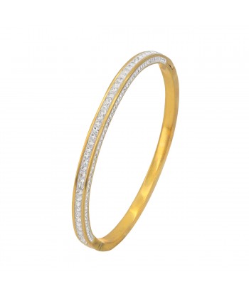 Γυναικείο Βραχιόλι Χειροπέδα σε Χρυσό Χρώμα από Ατσάλι με Ζιργκόν πέτρες (12gr) Γυναικείο Βραχιόλι Χειροπέδα σε Χρυσό Χρώμα από Ατσάλι με Ζιργκόν πέτρες (12gr)