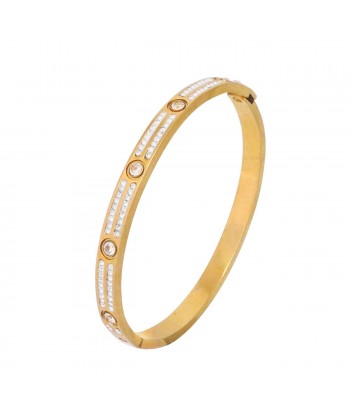 Γυναικείο Βραχιόλι - Χειροπέδα από Ατσάλι σε Χρυσό Χρώμα με Ζιργκόν πέτρες Γυναικείο Βραχιόλι - Χειροπέδα από Ατσάλι σε Χρυσό Χρώμα με Ζιργκόν πέτρες