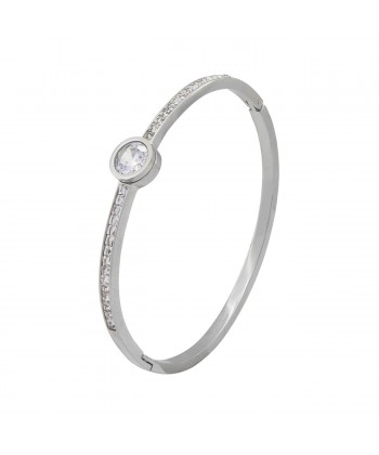 Γυναικείο Βραχιόλι - Χειροπέδα από Ατσάλι σε Ασημί Χρώμα με Ζιργκόν Γυναικείο Βραχιόλι - Χειροπέδα από Ατσάλι σε Ασημί Χρώμα με Ζιργκόν