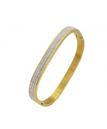 Γυναικείο Βραχιόλι Χειροπέδα από Ατσάλι Τετραγωνισμένο Εμπλουτισμένο με Ζιργκόν πέτρες σε Χρυσό χρώμα Γυναικείο Βραχιόλι Χειροπέδα από Ατσάλι Τετραγωνισμένο Εμπλουτισμένο με Ζιργκόν πέτρες σε Χρυσό χρώμα