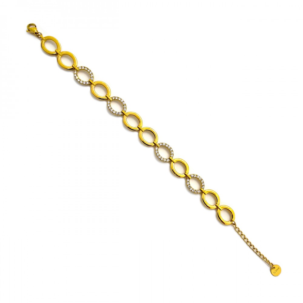 Γυναικείο Βραχιόλι Αλυσίδα από Ατσάλι σε Χρυσό Χρώμα με Πέτρες Ζιργκόν