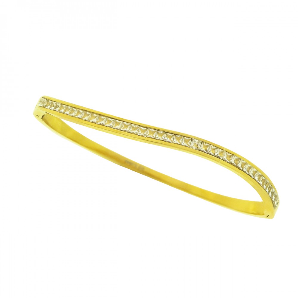 Γυναικείο Βραχιόλι - Χειροπέδα από Ατσάλι με Ζιργκόν  πέτρες