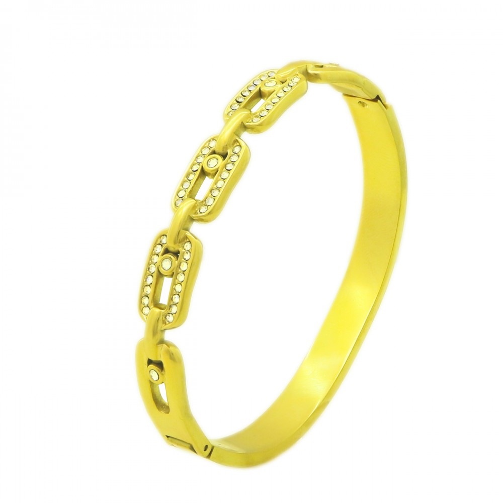 Γυναικείο Βραχιόλι - Χειροπέδα με Ζιργκόν από Ατσάλι σε Χρυσό Χρώμα