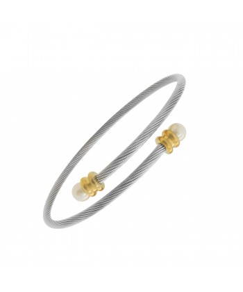 Γυναικείο Βραχιόλι Χειροπέδα Ασημί από Ατσάλι με Πέρλα Γυναικείο Βραχιόλι Χειροπέδα Ασημί από Ατσάλι με Πέρλα