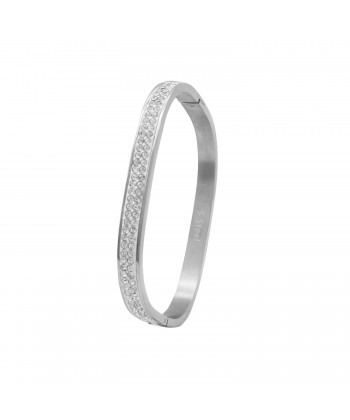 Γυναικείο Βραχιόλι Χειροπέδα από Ατσάλι Τετραγωνισμένο Εμπλουτισμένο με Δύο Σειρές Ζιργκόν πέτρες σε Ασημί χρώμα Γυναικείο Βραχιόλι Χειροπέδα από Ατσάλι Τετραγωνισμένο Εμπλουτισμένο με Δύο Σειρές Ζιργκόν πέτρες σε Ασημί χρώμα