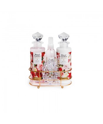 IDC Institute Gift Set "Royal Garden Tray Rose Palmarosa & Rose Geranium" - Shower gel, Body Lotion, Body Mist, Massager