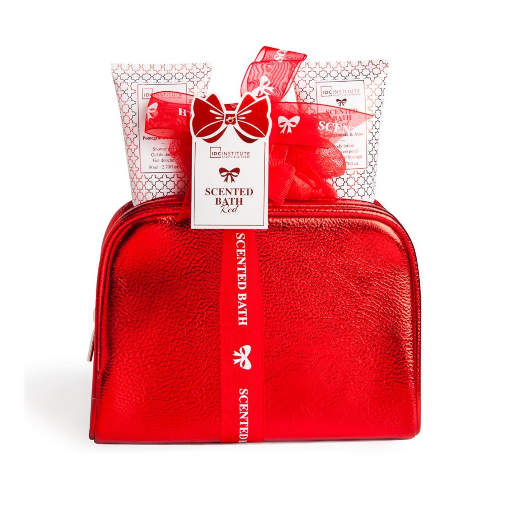 IDC Intitute Scented Bath Red Gift Set - Άρωμα "Ρόδι Αλόη" με Shower Gel, Body Lotion, Σφουγγάρι Σώματος Σετ Δώρου