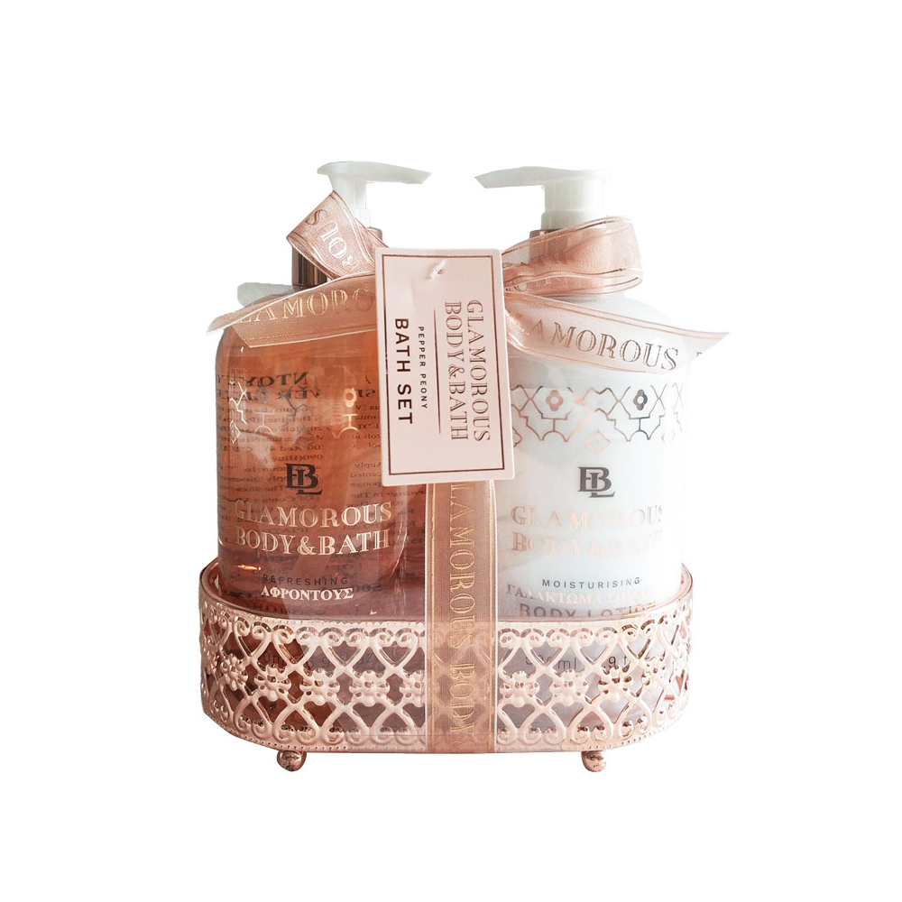 Rose Gold Metal Base Set Pepper Peony - Shower Gel 500ml, Body Lotion 500ml