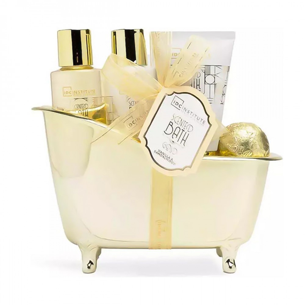 IDC Institute Gold Bath Tube Set Vanilla & Sandalwood Σετ Περιποίησης για Καθαρισμό Σώματος 5τμχ