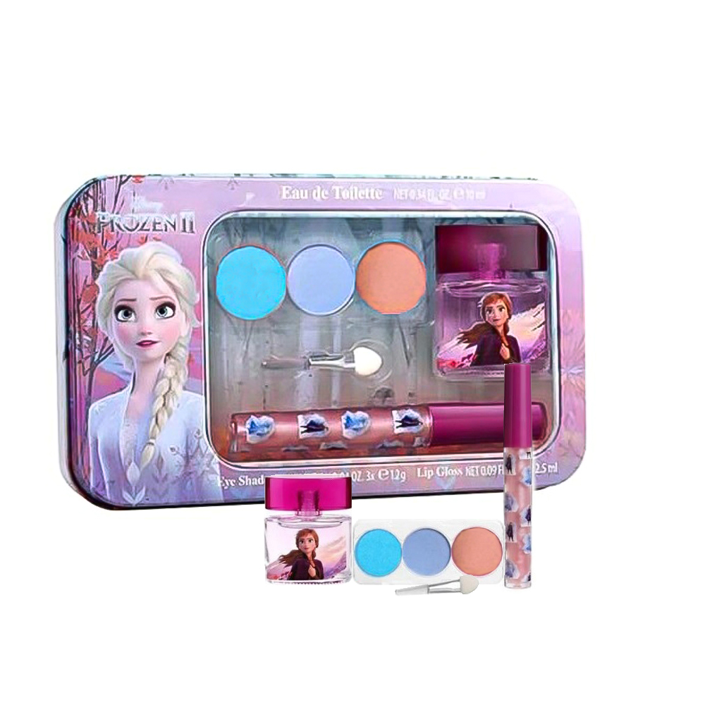 Frozen II Metallic Gift Set "Eau De Toilette, 3 Eye Shadow, Lip Gloss, Cosmetic Brush 